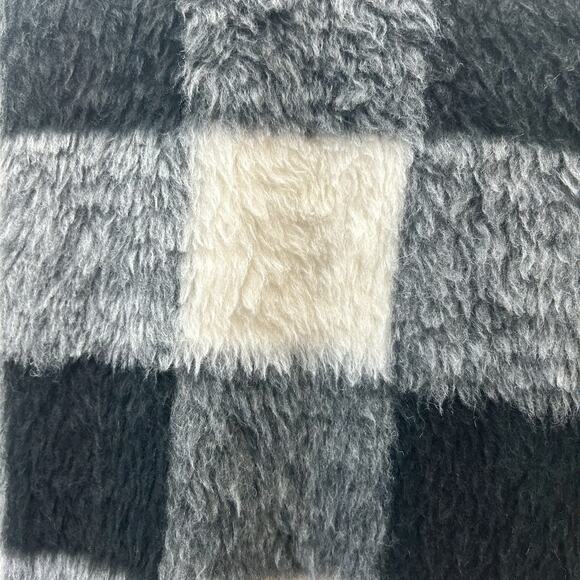 Marine Layer Button Up Wool Blend Peacoat Size Medium Gingham Plaid Coat Sherpa - Picture 4 of 5